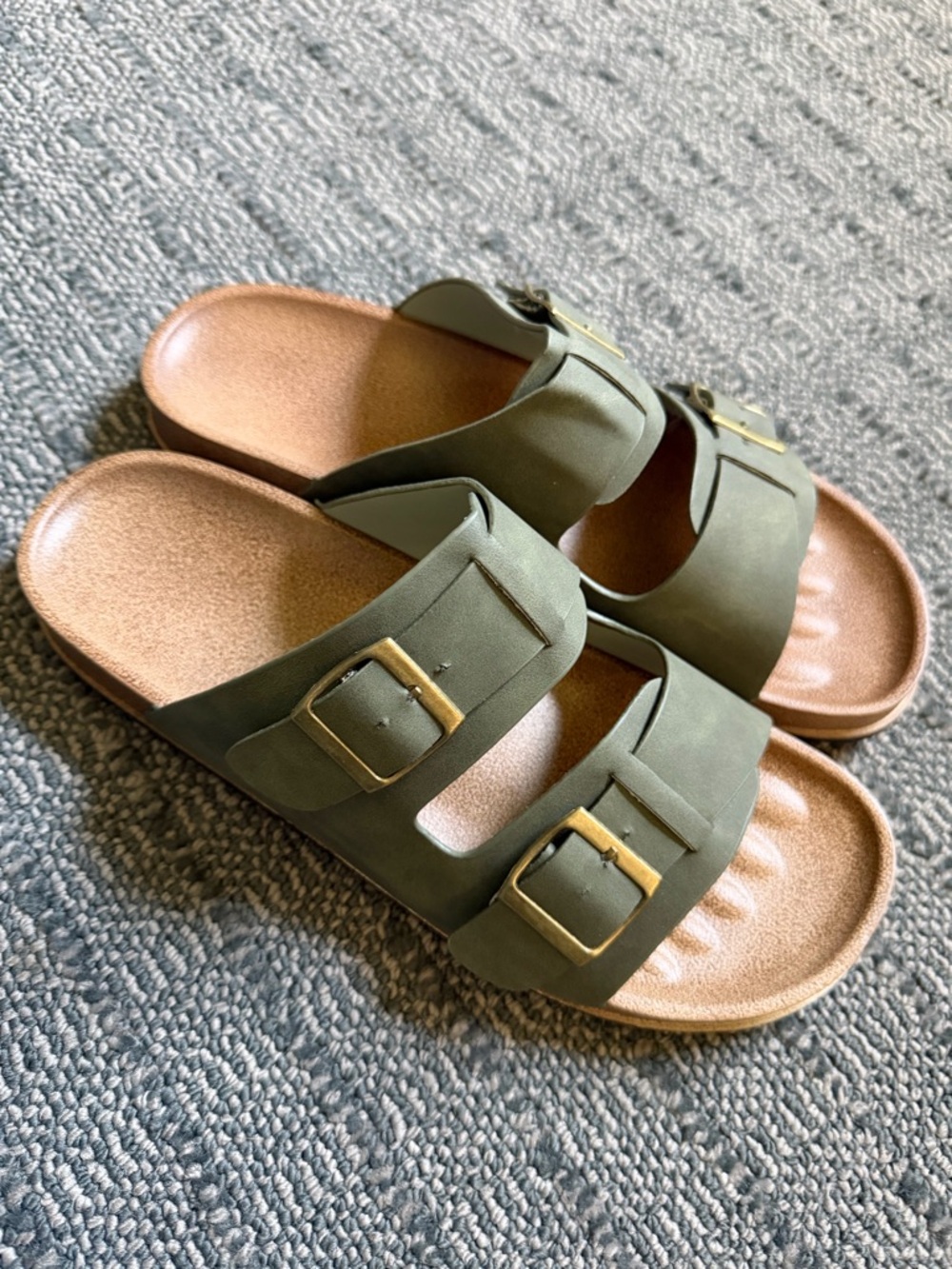 NWT Olive Green Double Buckle Slide Sandals. Super cute!